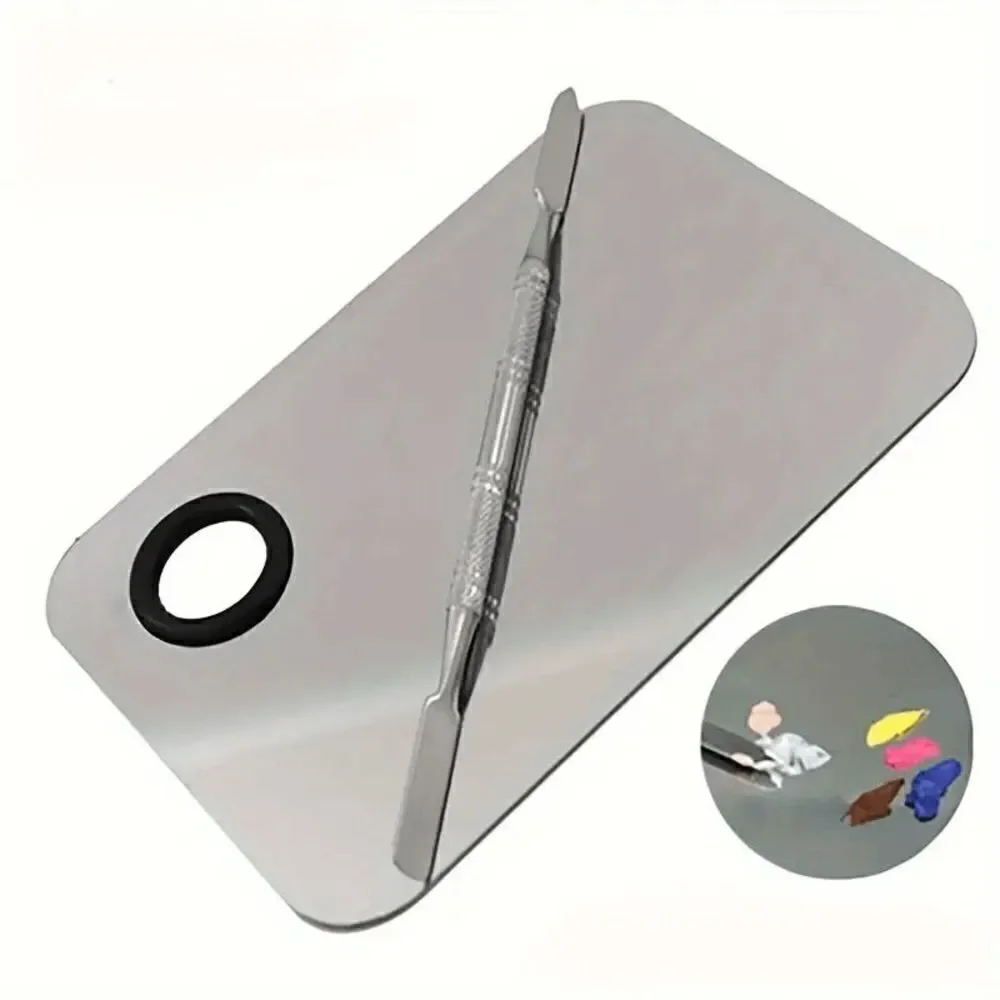 Stainless Steel Beauty Makeup Mixing Palette With Spatula